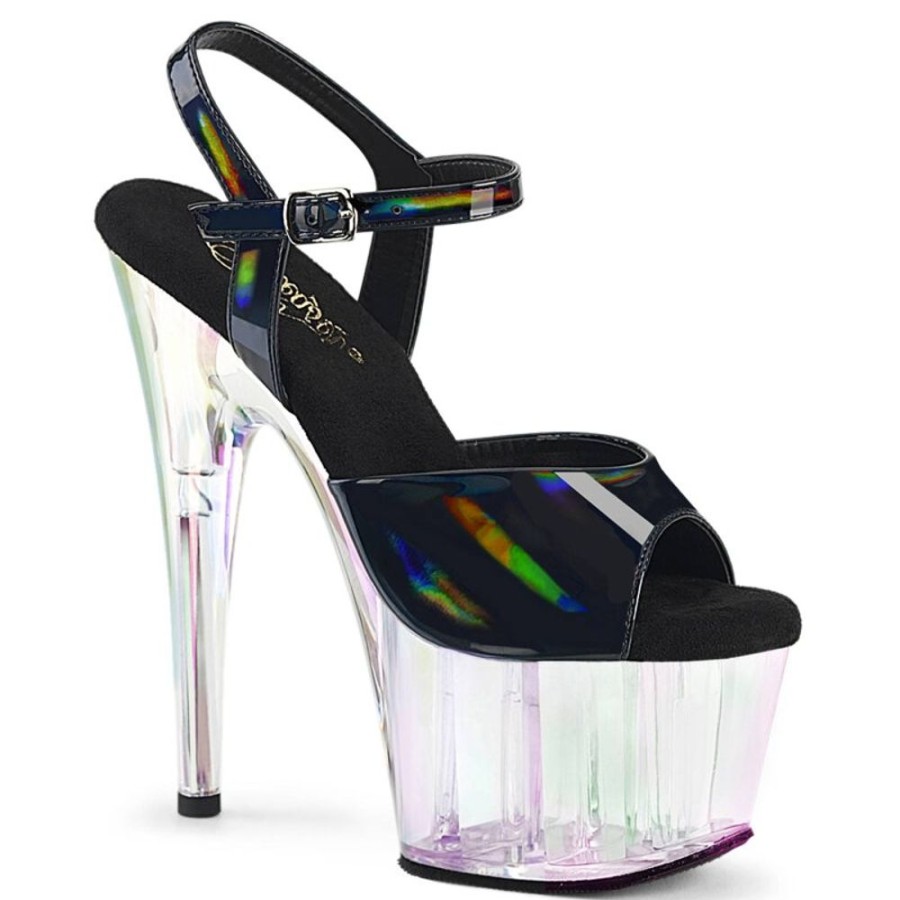 High Heels Pleaser | Pleaser Adore-709Ht Plateau Sandaletten Holo Schwarz Transparent