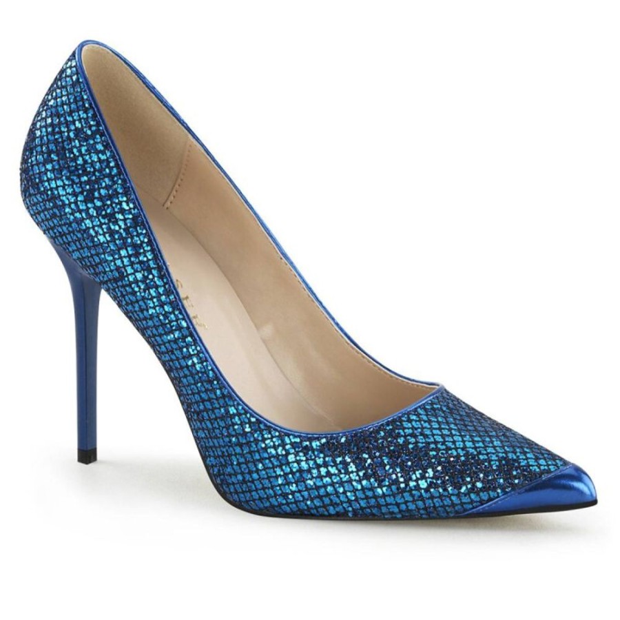 High Heels Pleaser | Pleaser Classique-20 Pumps Glitter Blau