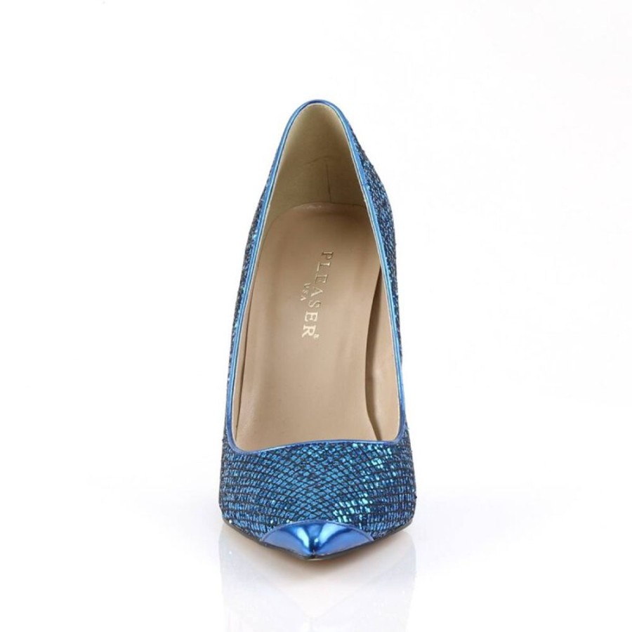 High Heels Pleaser | Pleaser Classique-20 Pumps Glitter Blau