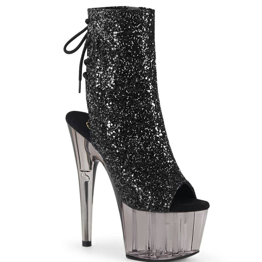 High Heels Pleaser | Pleaser Adore-1018Gt Plateau Stiefeletten Glitter Rauch Schwarz