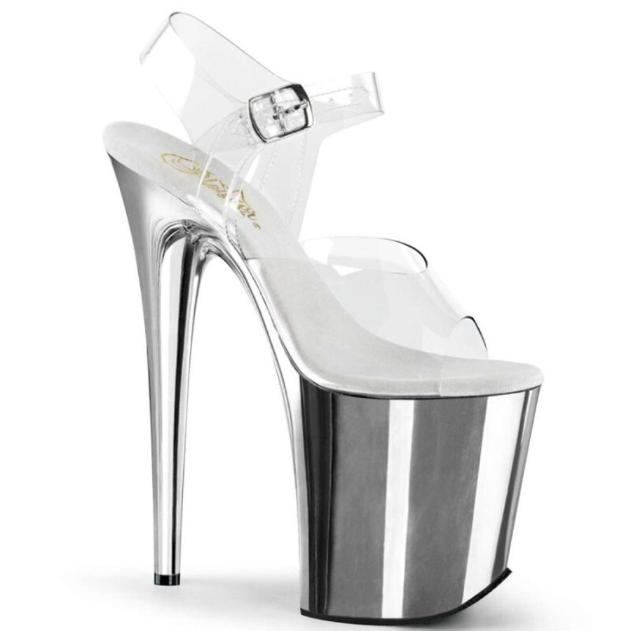 High Heels Pleaser | Pleaser Sandalette Flamingo-808 Transparent Silber Chrom