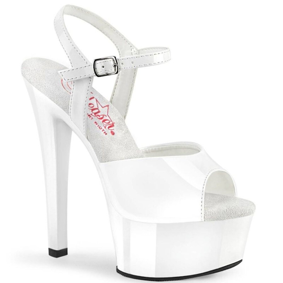 High Heels Pleaser | Pleaser Gleam-609 Plateau Sandaletten Lack Weis