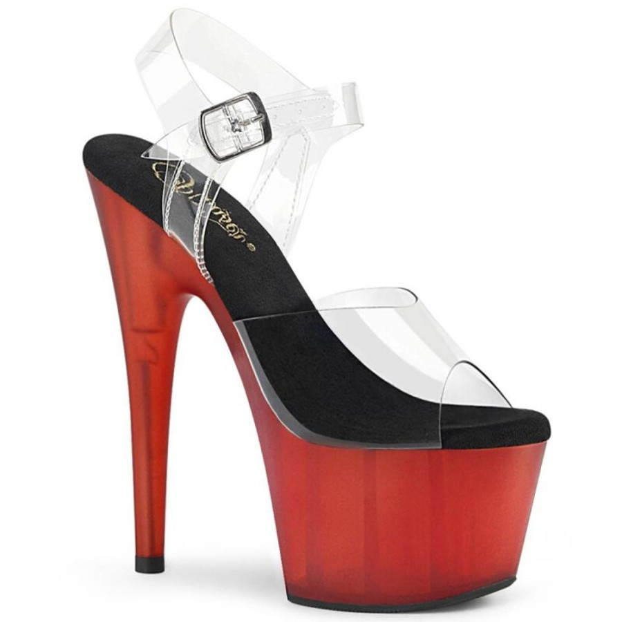 High Heels Pleaser | Pleaser Adore-708T Plateau Sandaletten Transparent Rot