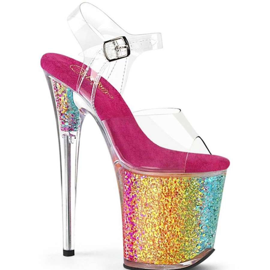 High Heels Pleaser | Pleaser Flamingo-808Rg-02 Plateau Sandaletten Glitter Transparent Bunt