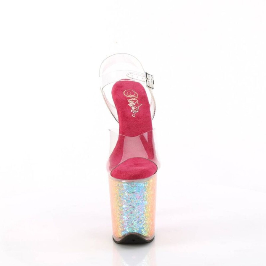 High Heels Pleaser | Pleaser Flamingo-808Rg-02 Plateau Sandaletten Glitter Transparent Bunt