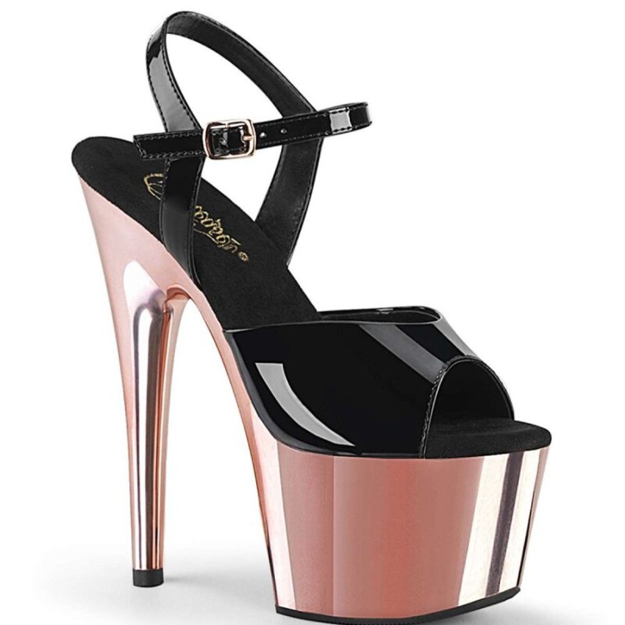 High Heels Pleaser | Pleaser Sandalette Adore-709 Schwarz Rose-Gold Chrom