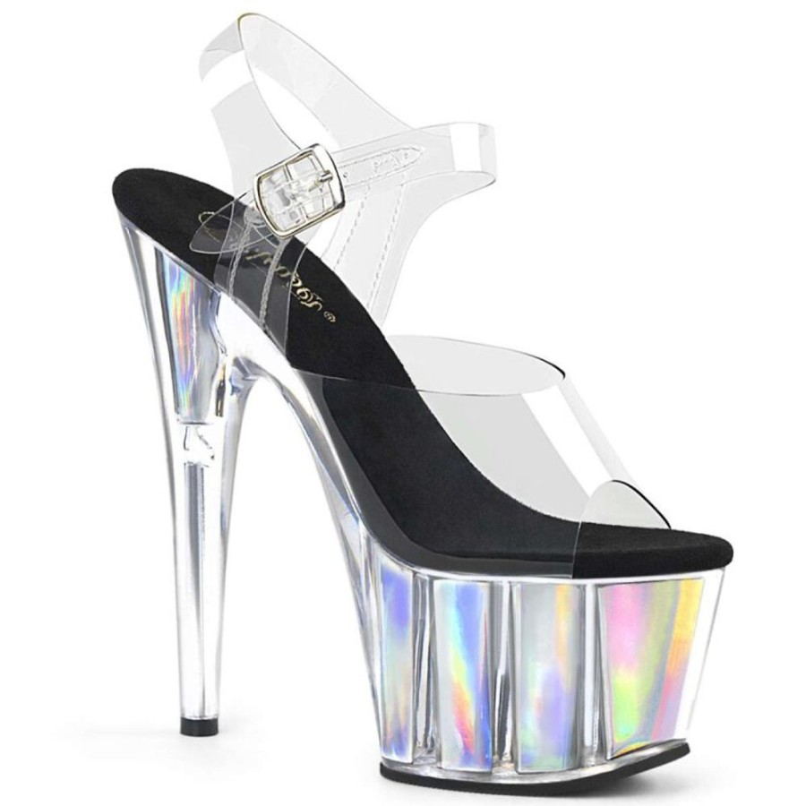 High Heels Pleaser | Pleaser Sandalette Adore-708Hgi Transparent Silber Hologram