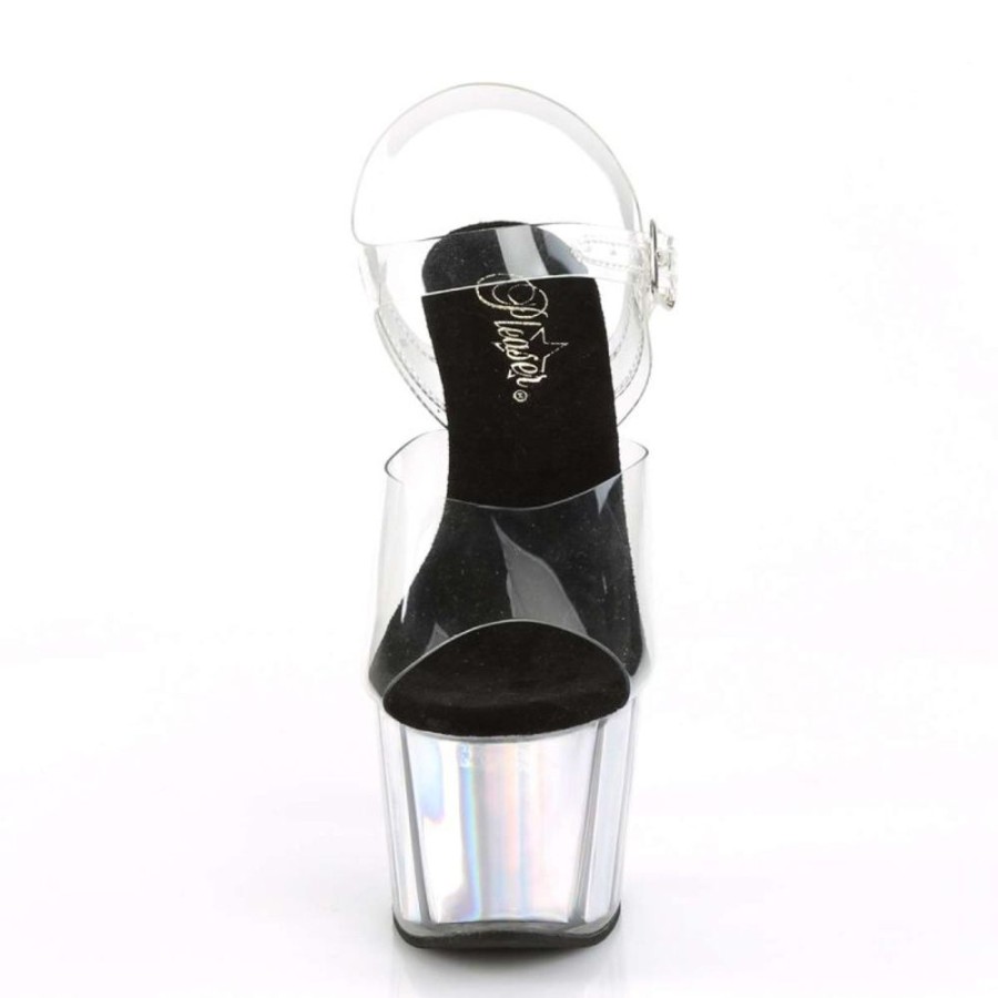 High Heels Pleaser | Pleaser Sandalette Adore-708Hgi Transparent Silber Hologram