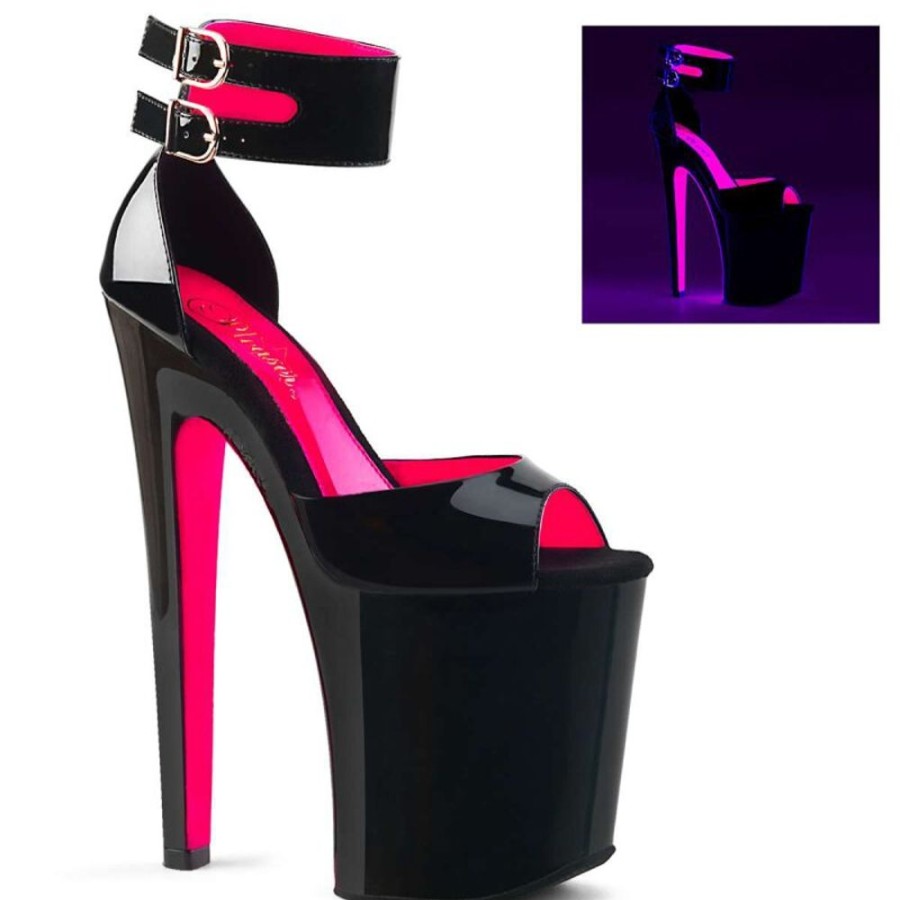 High Heels Pleaser | Pleaser Sandalette Xtreme-875Tt Schwarz Neon-Pink