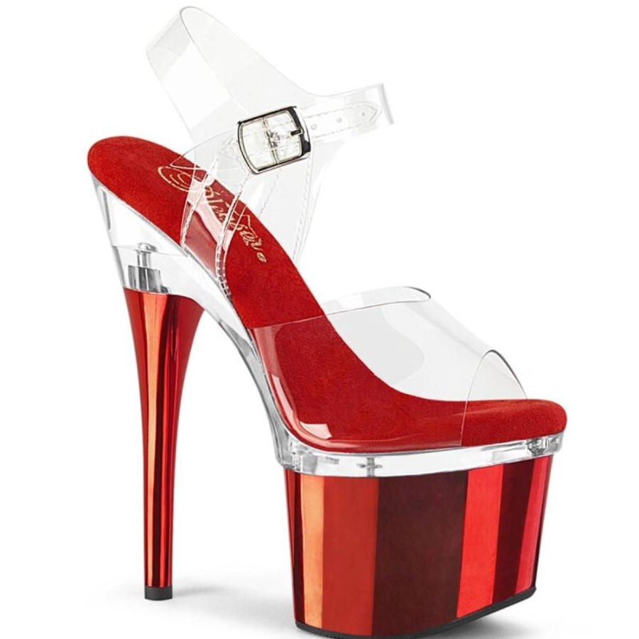 High Heels Pleaser | Pleaser Esteem-708 Plateau Sandaletten Chrom Rot