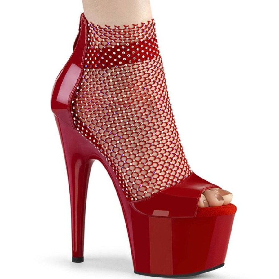 High Heels Pleaser | Pleaser Adore-765Rm Plateau Sandaletten Mesh Lack Rot