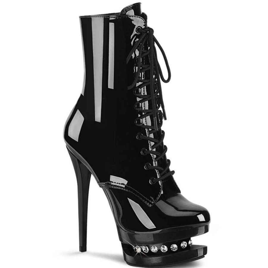 High Heels Pleaser | Pleaser Blondie-R-1020 Plateau Stiefeletten Lack Schwarz