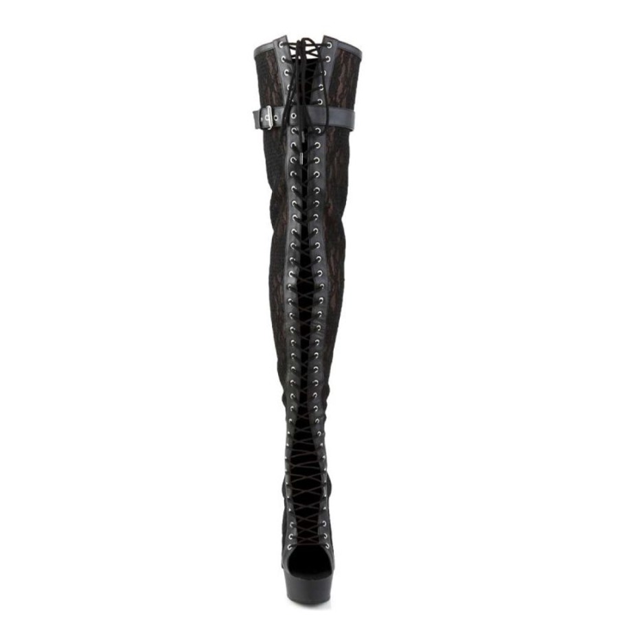 High Heels Pleaser | Pleaser Overknee Stiefel Delight-3025Ml Schwarz