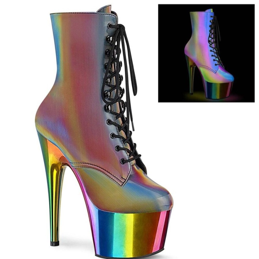 High Heels Pleaser | Pleaser Adore-1020Rc-Refl Plateau Stiefeletten Reflektion Chrom Bunt