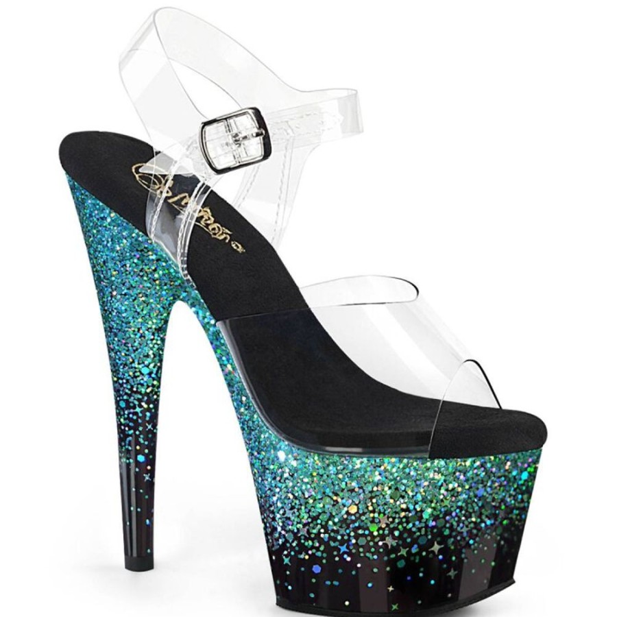 High Heels Pleaser | Pleaser Adore-708Ss Plateau Sandaletten Glitter Transparent Turkis