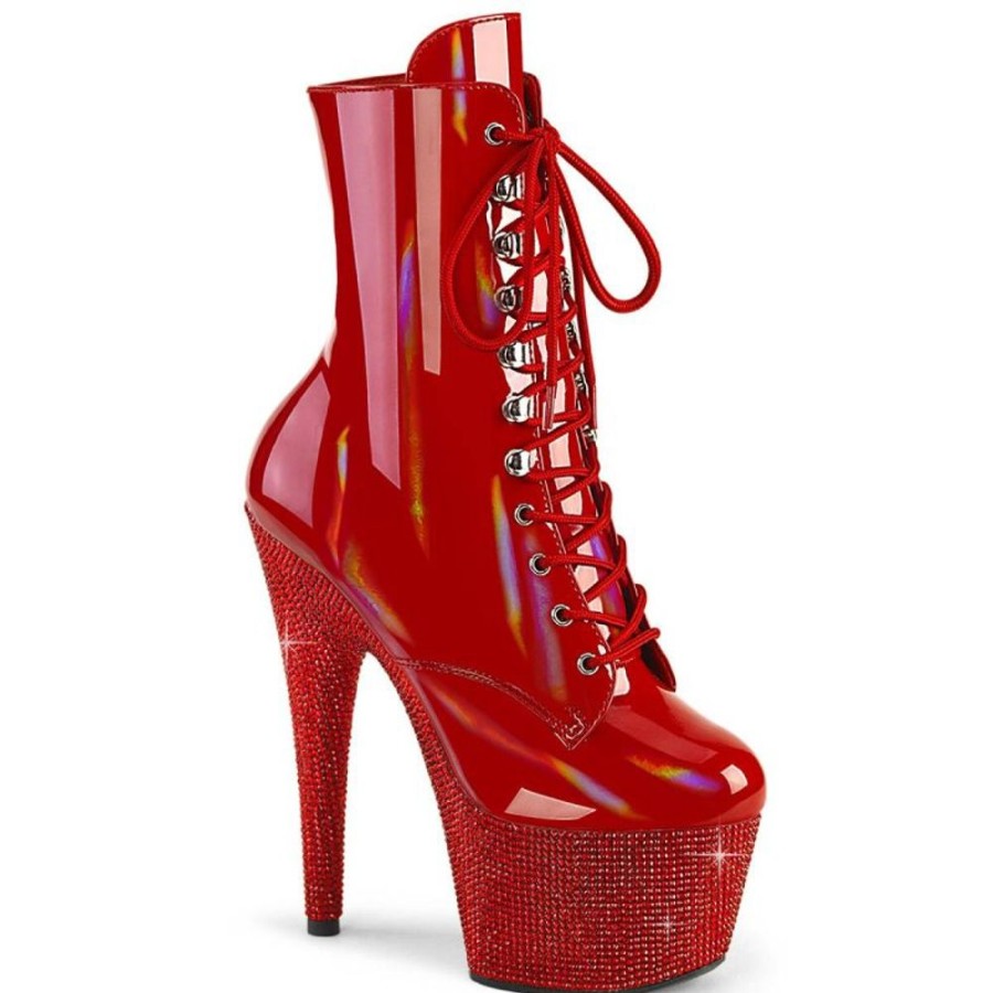 High Heels Pleaser | Pleaser Bejeweled-1020-7 Plateau Stiefeletten Holo Strass Rot