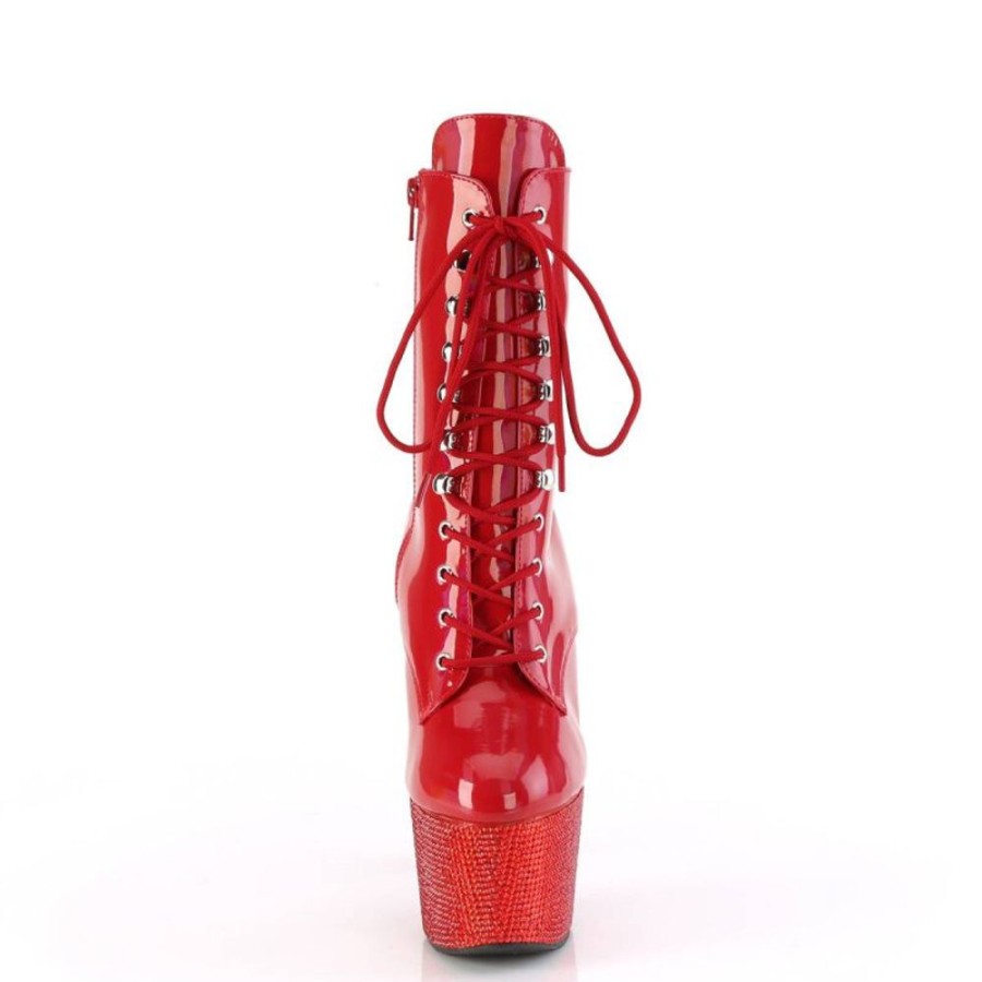 High Heels Pleaser | Pleaser Bejeweled-1020-7 Plateau Stiefeletten Holo Strass Rot