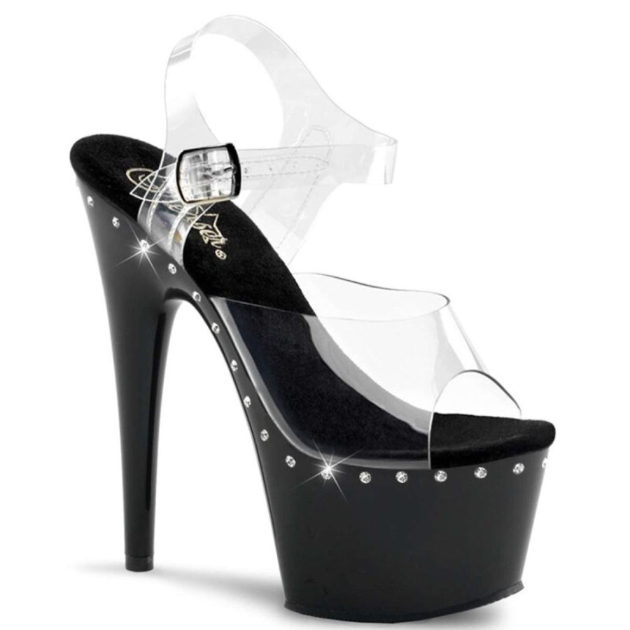 High Heels Pleaser | Pleaser Sandalette Adore-708Ls Transparent Schwarz