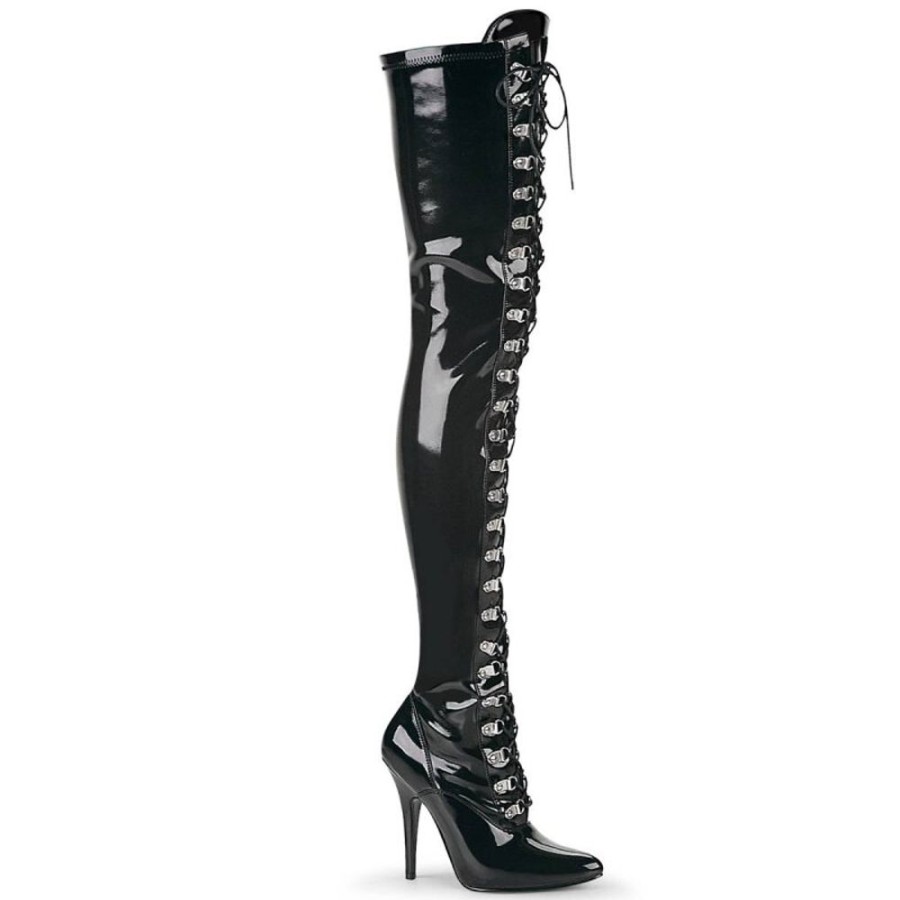 High Heels Pleaser | Pleaser Seduce-3024 Overknee Stiefel Lack Schwarz