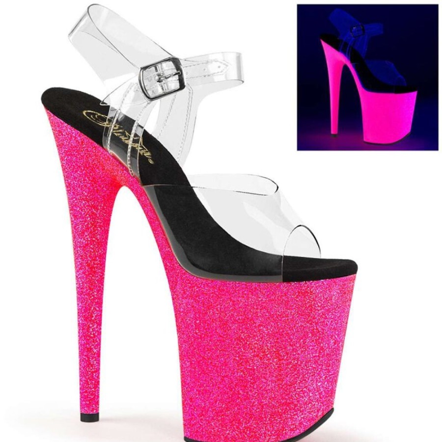 High Heels Pleaser | Pleaser Sandalette Flamingo-808Uvg Transparent Neon-Pink Glitter