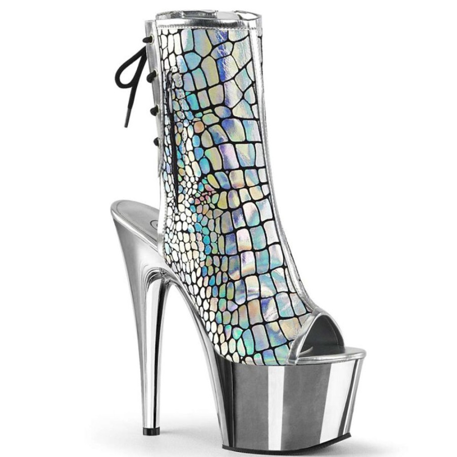 High Heels Pleaser | Pleaser Stiefelette Adore-1018Hg Silber Hologram Chrom