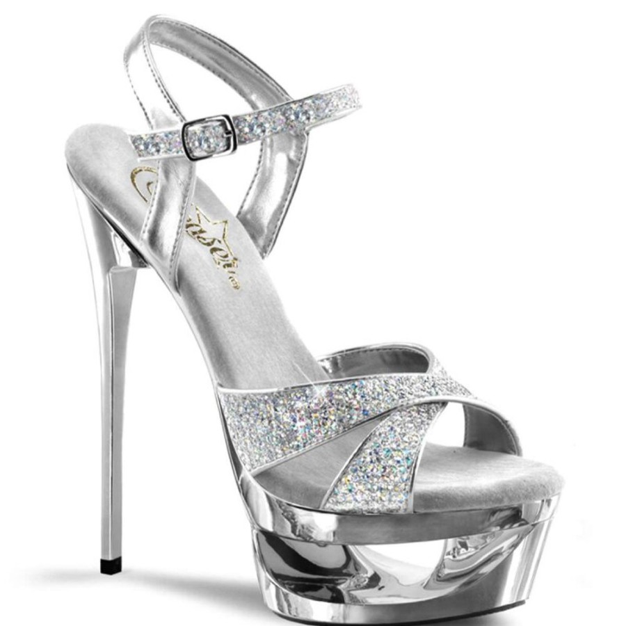 High Heels Pleaser | Pleaser Sandalette Eclipse-619G Silber Multi Glitter Chrom