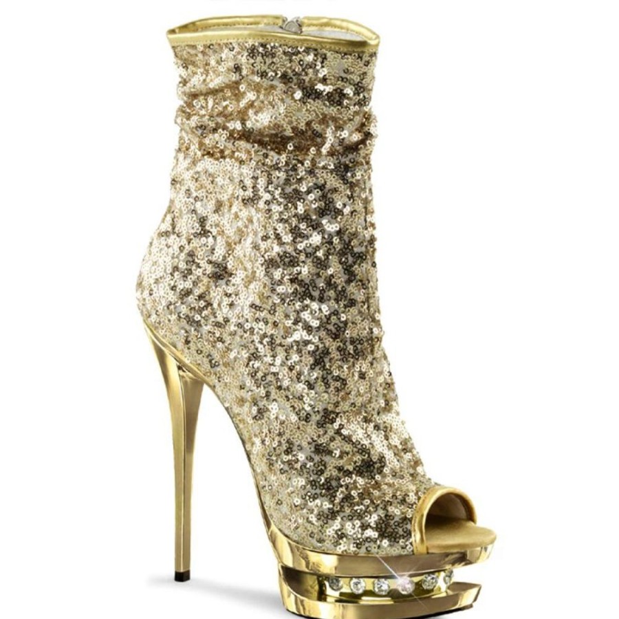 High Heels Pleaser | Pleaser Stiefelette Blondie-R-1008 Gold Multi Glitter Chrom