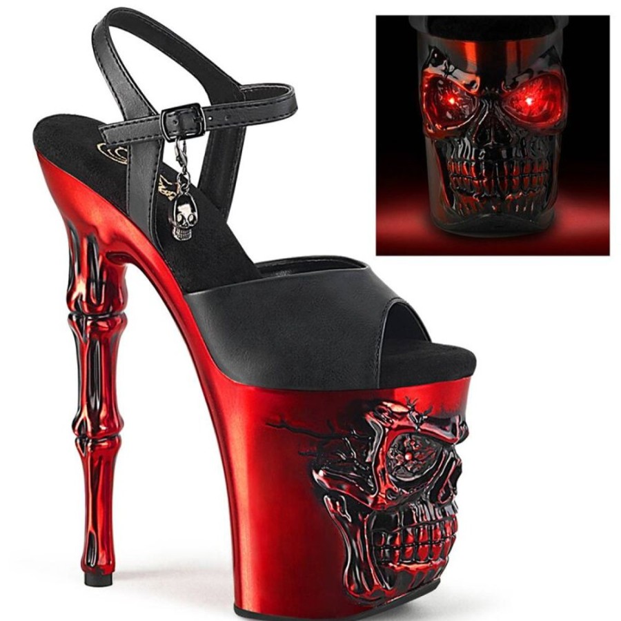 High Heels Pleaser | Pleaser Rapture-809-Lt Plateau Sandaletten Kunstleder Schwarz Rot