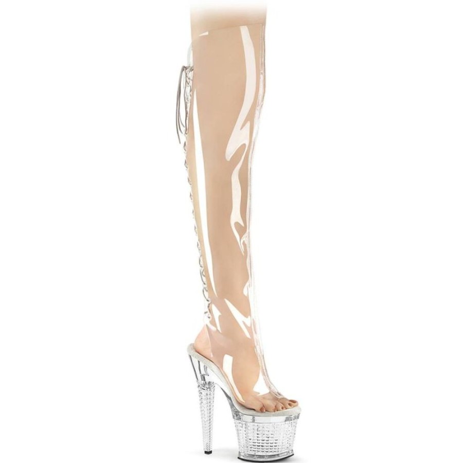 High Heels Pleaser | Pleaser Spectator-3019C Plateau Overknee Stiefel Transparent