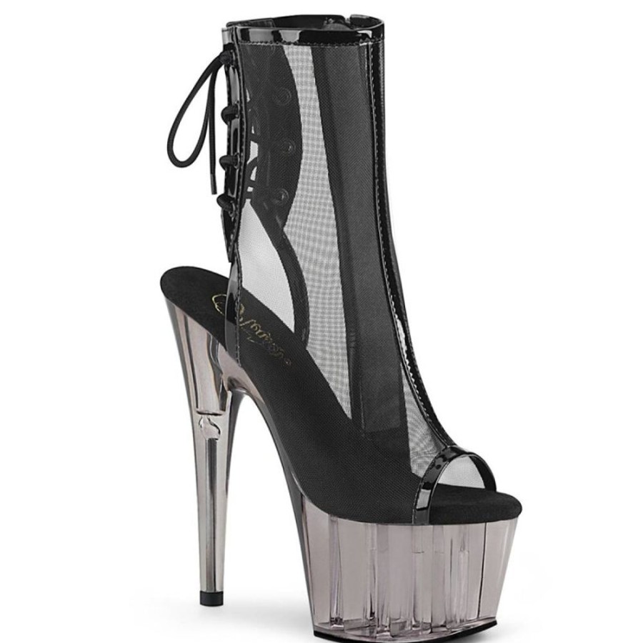 High Heels Pleaser | Pleaser Adore-1018Msht Plateau Stiefeletten Mesh Rauch Schwarz