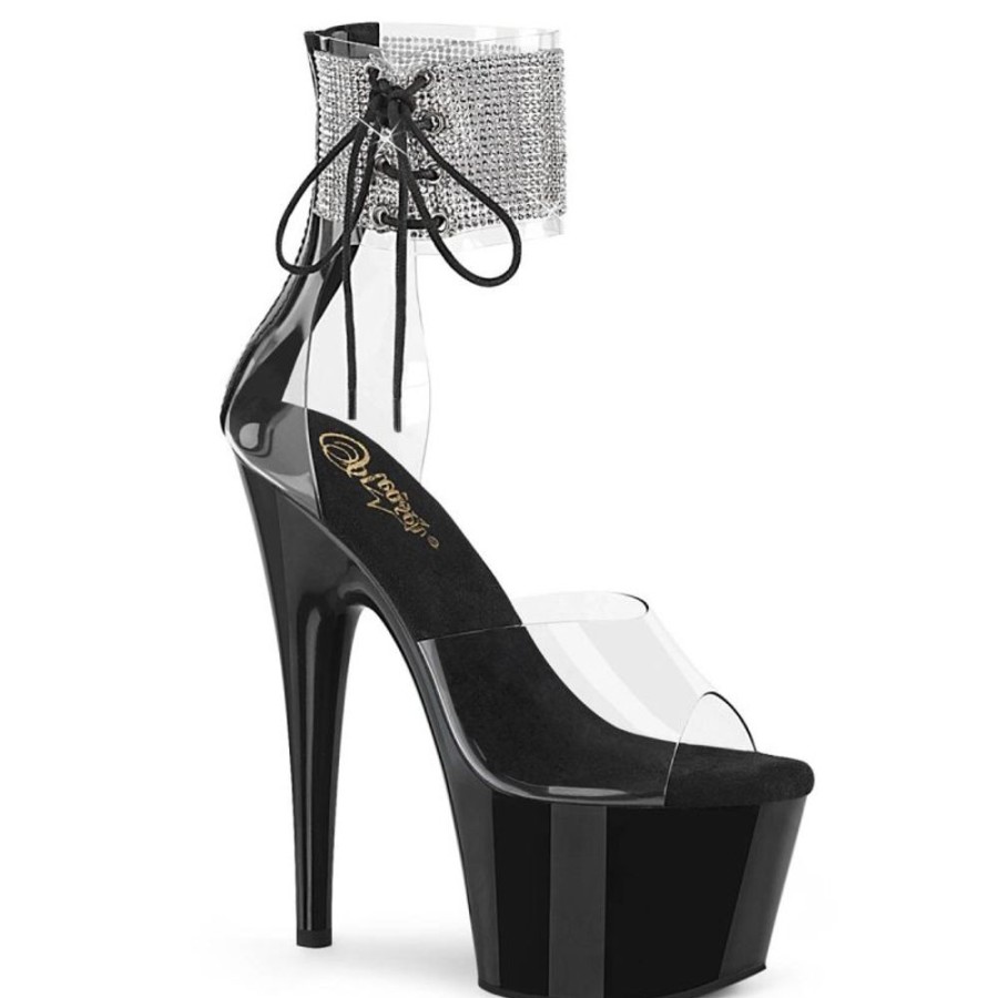 High Heels Pleaser | Pleaser Adore-724Rs Plateau Sandaletten Strass Transparent Schwarz