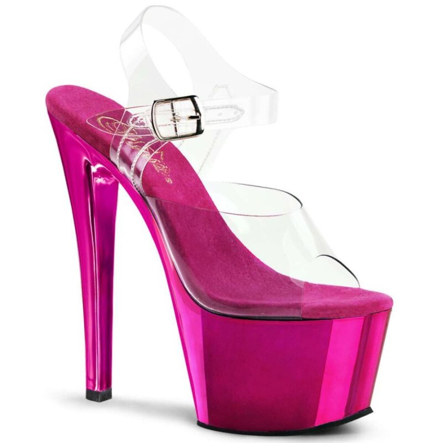 High Heels Pleaser | Pleaser Sandalette Sky-308 Transparent Pink Chrom