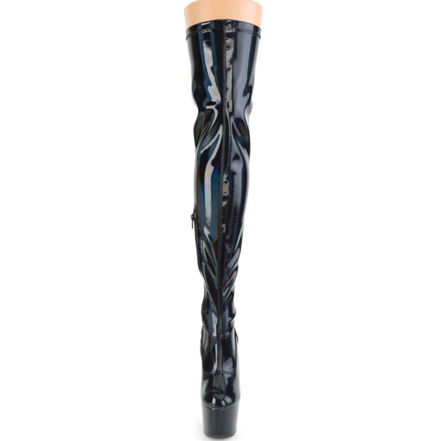 High Heels Pleaser | Pleaser Adore-3000Hwr Plateau Overknee Stiefel Holo Schwarz