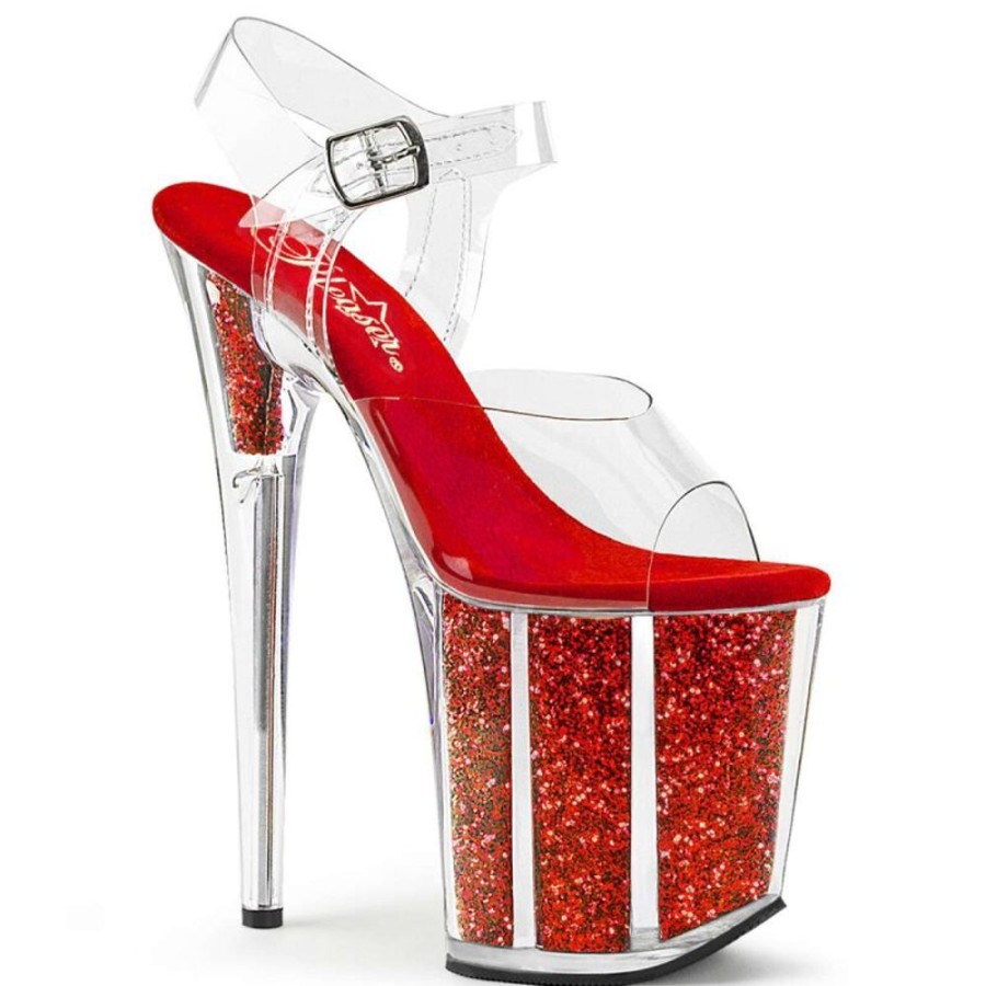 High Heels Pleaser | Pleaser Sandalette Flamingo-808G Transparent Rot Glitter