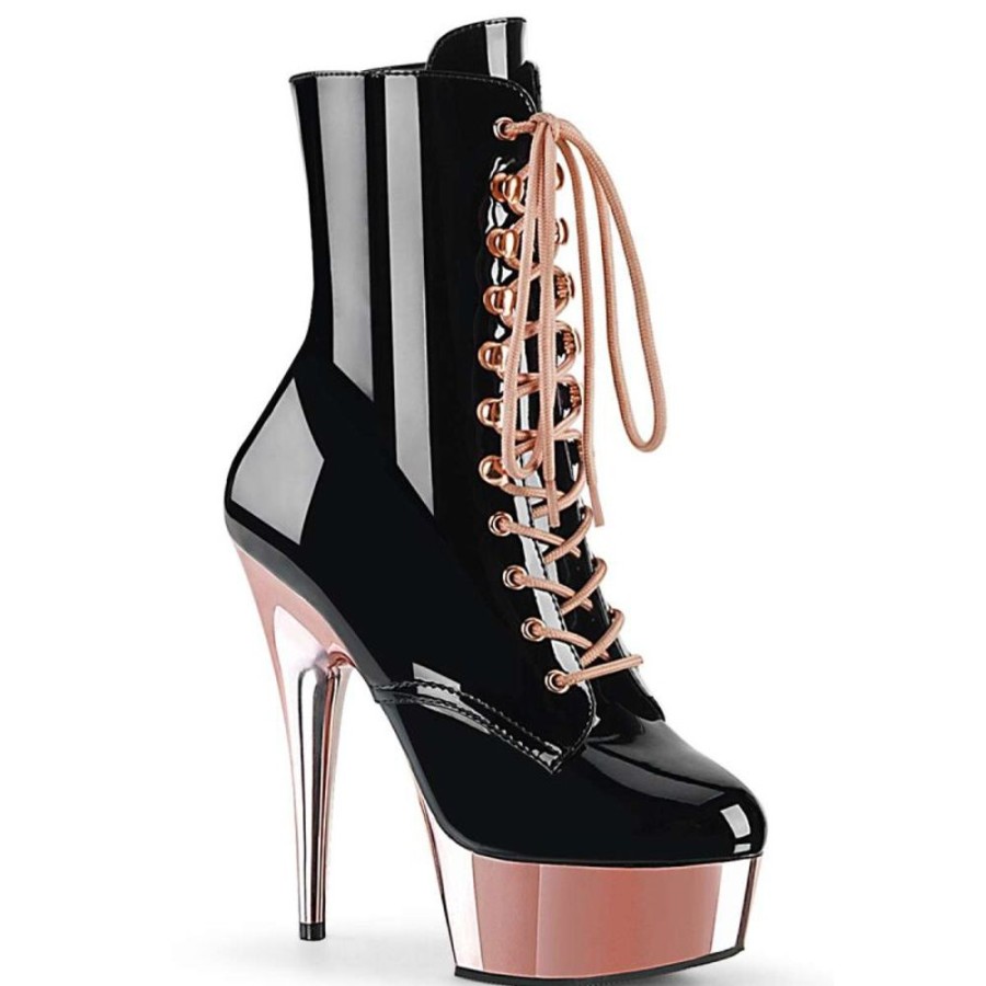 High Heels Pleaser | Pleaser Stiefelette Delight-1020 Schwarz Rose-Gold Chrom