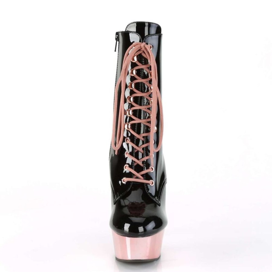 High Heels Pleaser | Pleaser Stiefelette Delight-1020 Schwarz Rose-Gold Chrom