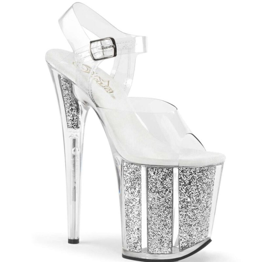 High Heels Pleaser | Pleaser Sandalette Flamingo-808G Transparent Silber Glitter