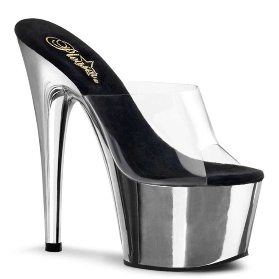 High Heels Pleaser | Pleaser Pantolette Adore-701 Transparent Silber Chrom