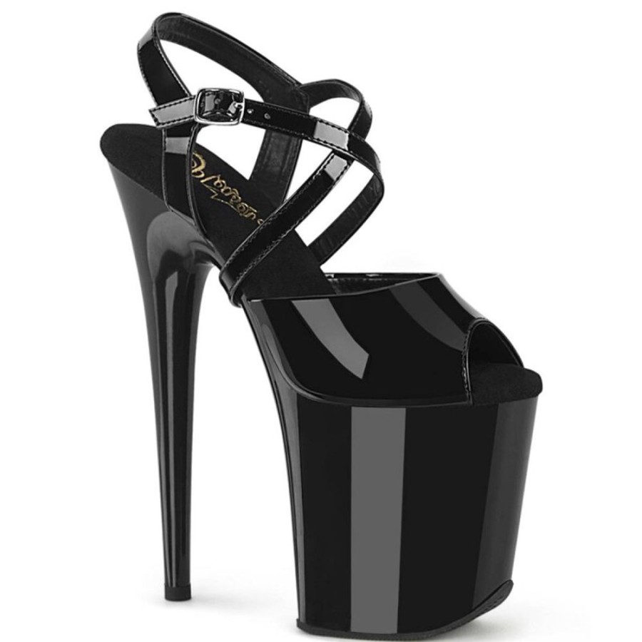 High Heels Pleaser | Pleaser Flamingo-824 Plateau Sandaletten Lack Schwarz