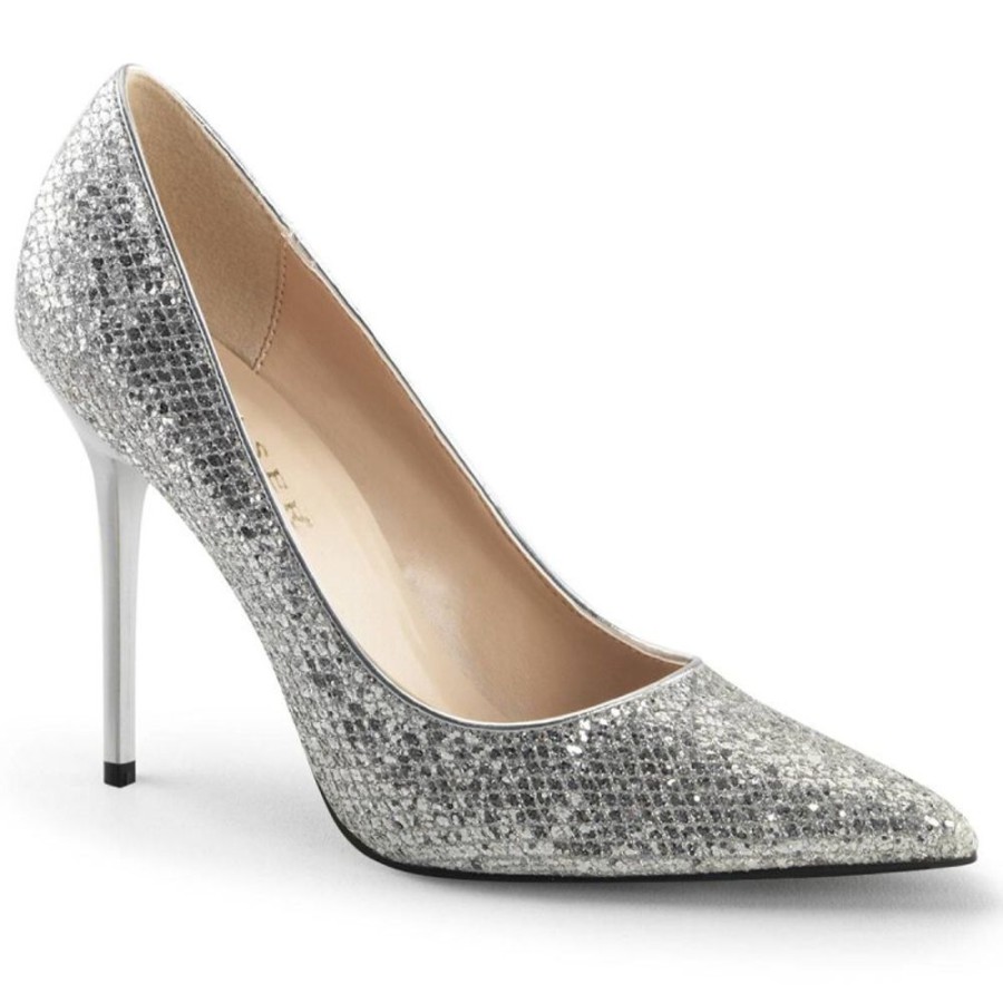 High Heels Pleaser | Pleaser Classique-20 Pumps Glitter Silber