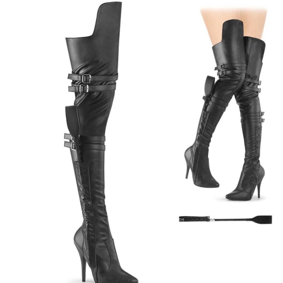 High Heels Pleaser | Pleaser Seduce-3080 Overknee Stiefel Kunstleder Schwarz