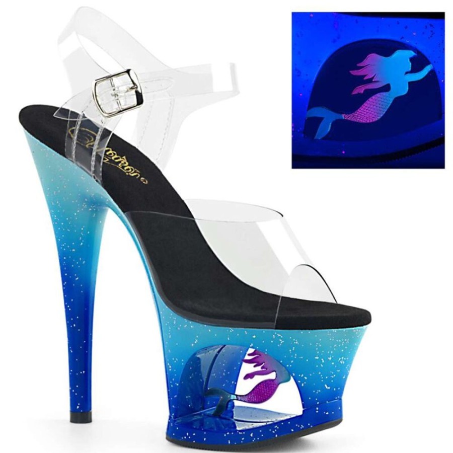 High Heels Pleaser | Pleaser Sandalette Moon-708Mer Blau Multi Glitter