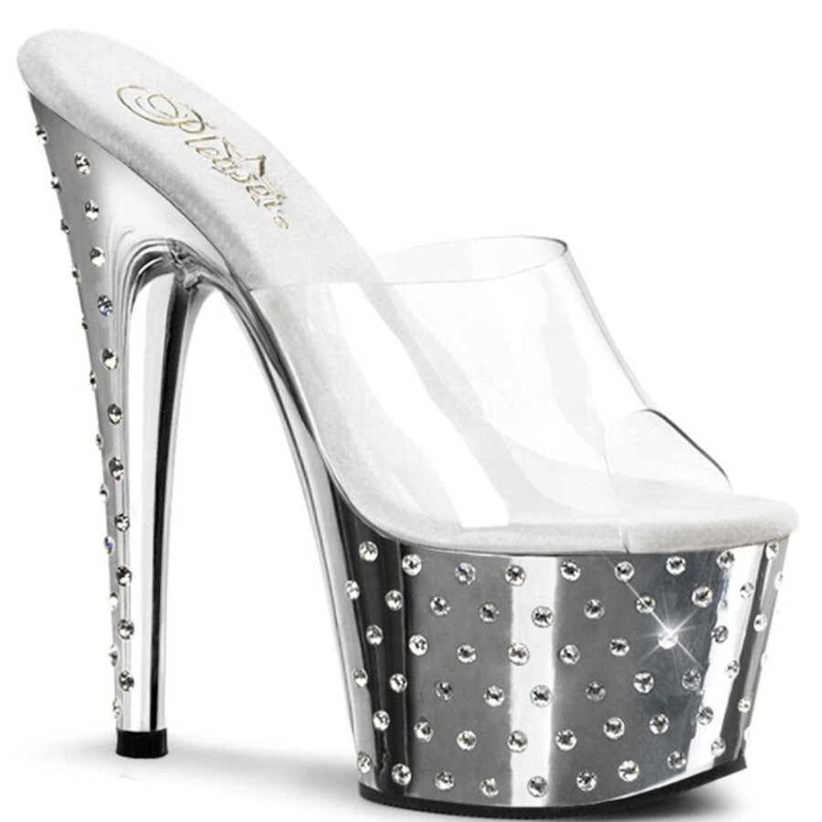 High Heels Pleaser | Pleaser Pantolette Stardust-701 Transparent Silber Chrom