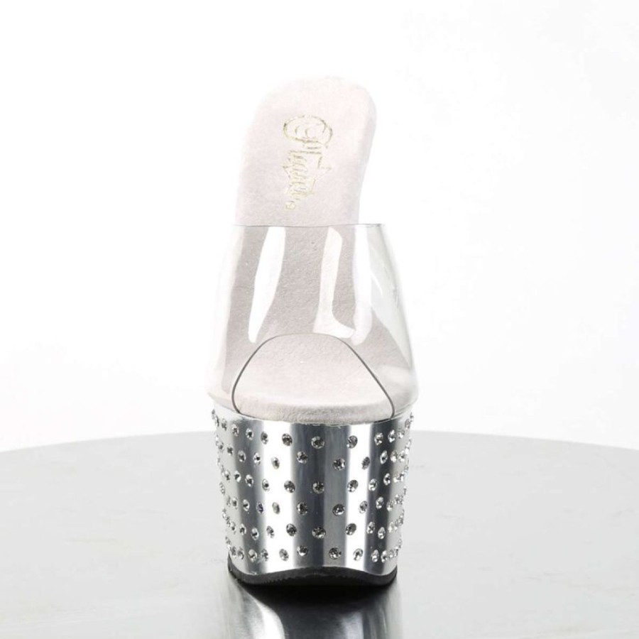 High Heels Pleaser | Pleaser Pantolette Stardust-701 Transparent Silber Chrom