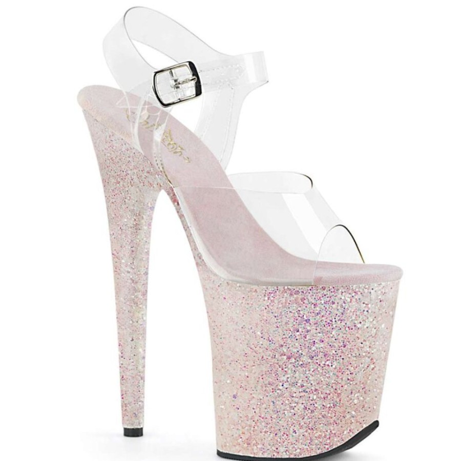 High Heels Pleaser | Pleaser Sandalette Flamingo-808Lg Transparent Silber Multi Glitter