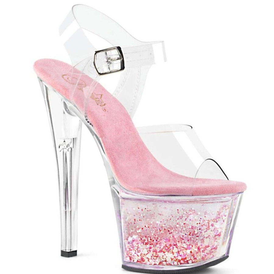 High Heels Pleaser | Pleaser Sandalette Sky-308Whg Transparent Rosa Multi Glitter