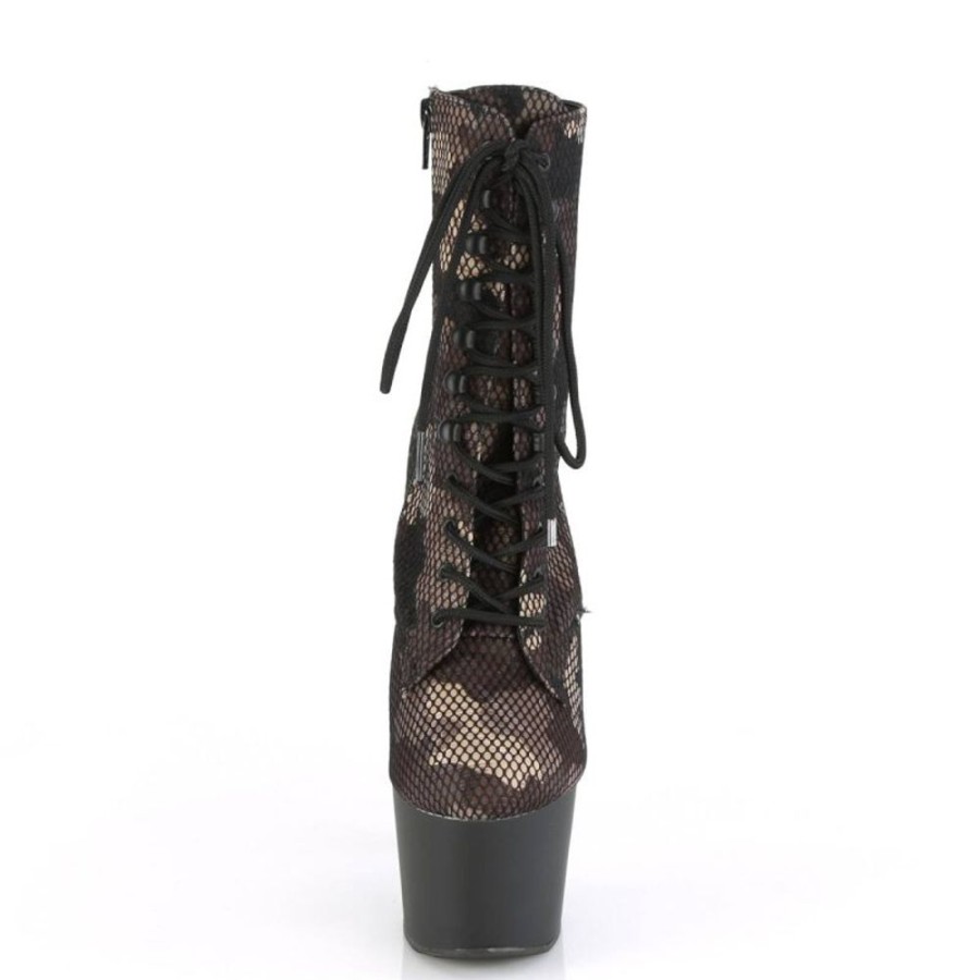 High Heels Pleaser | Pleaser Adore-1020Cm Plateau Stiefeletten Mesh Camouflage Schwarz Braun