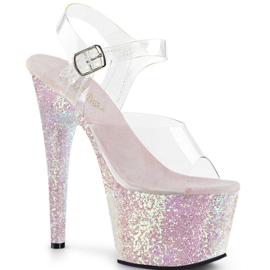 High Heels Pleaser | Pleaser Sandalette Adore-708Lg Transparent Silber Multi Glitter