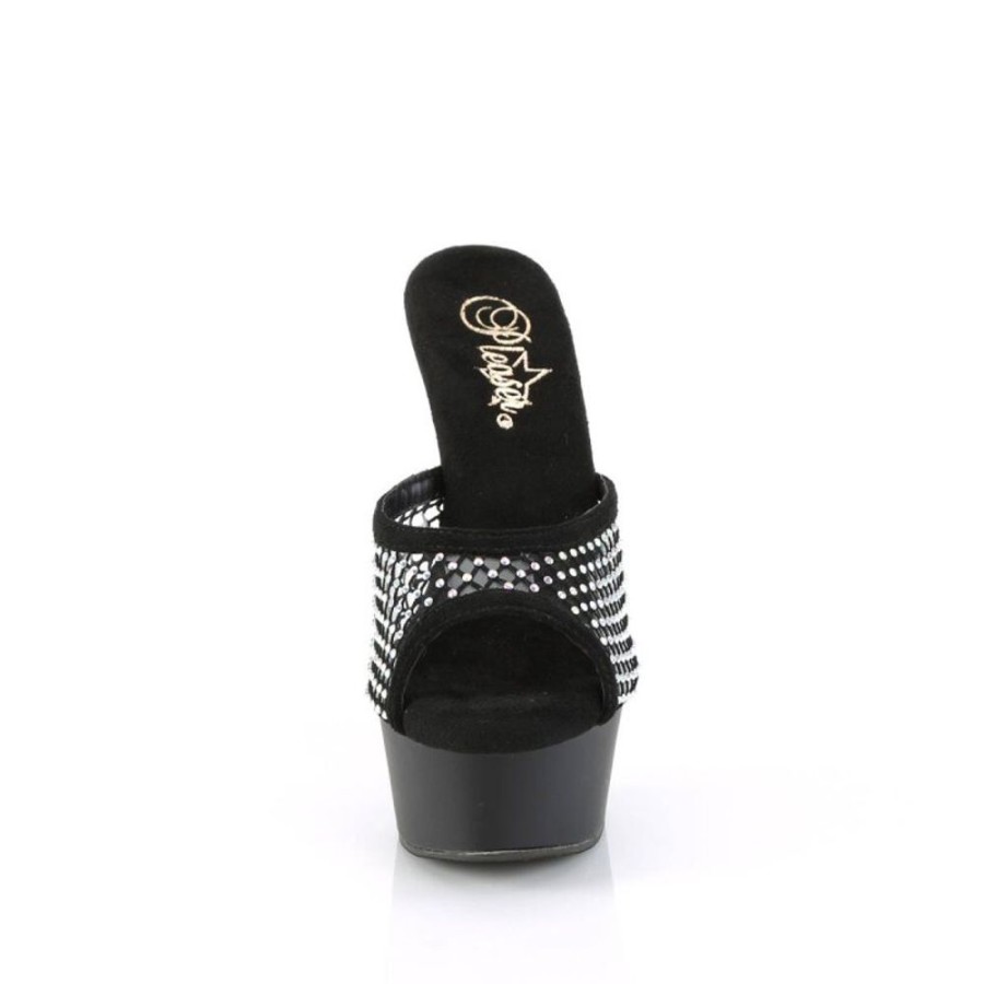 High Heels Pleaser | Pleaser Delight-601-6Rm Plateau Pantoletten Kunstliches Wildleder Strass Schwarz