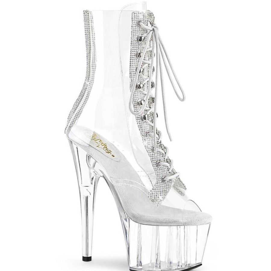 High Heels Pleaser | Pleaser Adore-1021C-2 Plateau Stiefeletten Strass Transparent